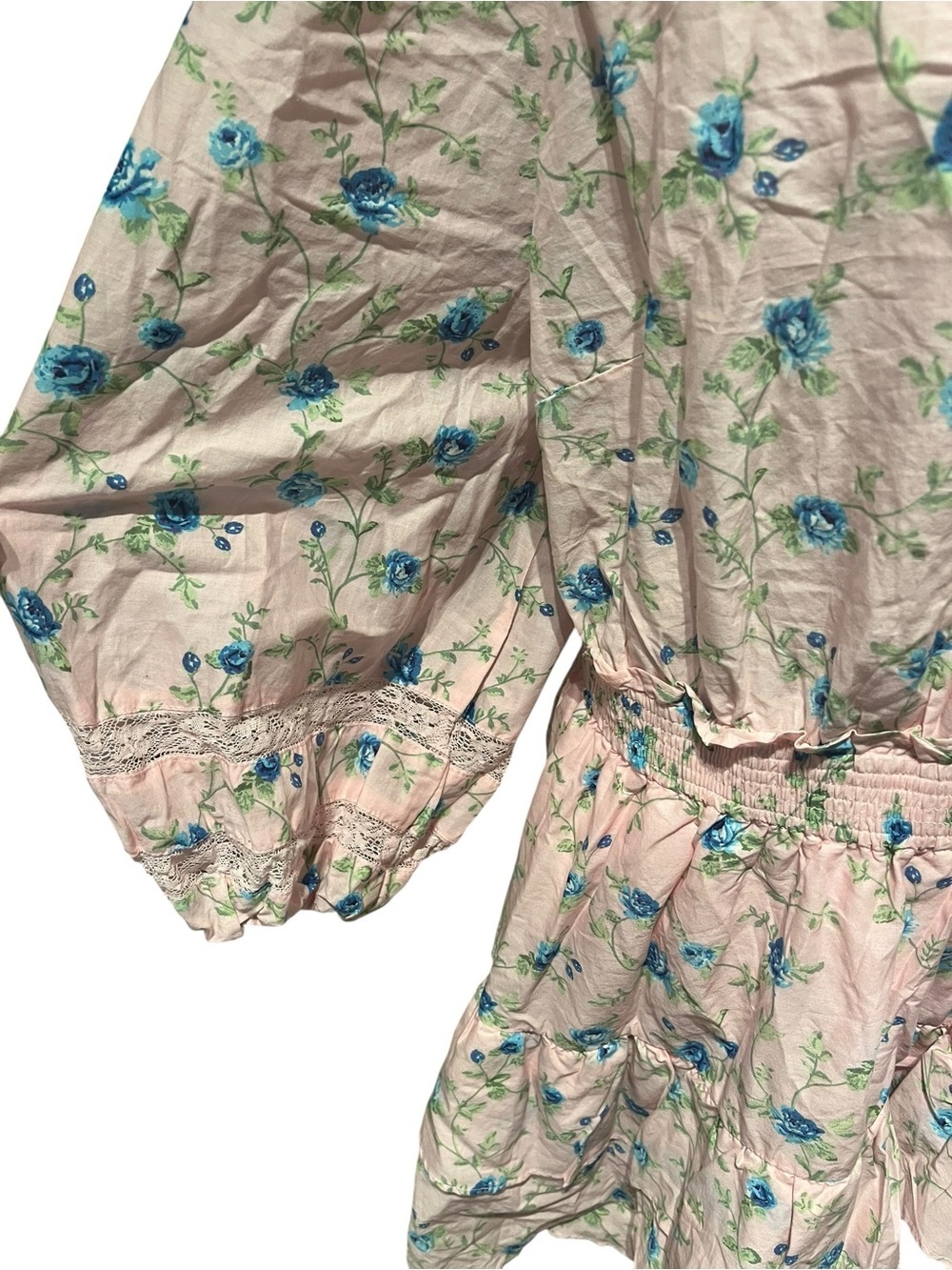 LoveShackFancy NWT 2XL Pink Blue Floral Prairie Cottagecore Dress Lace Trim - Picture 4 of 13